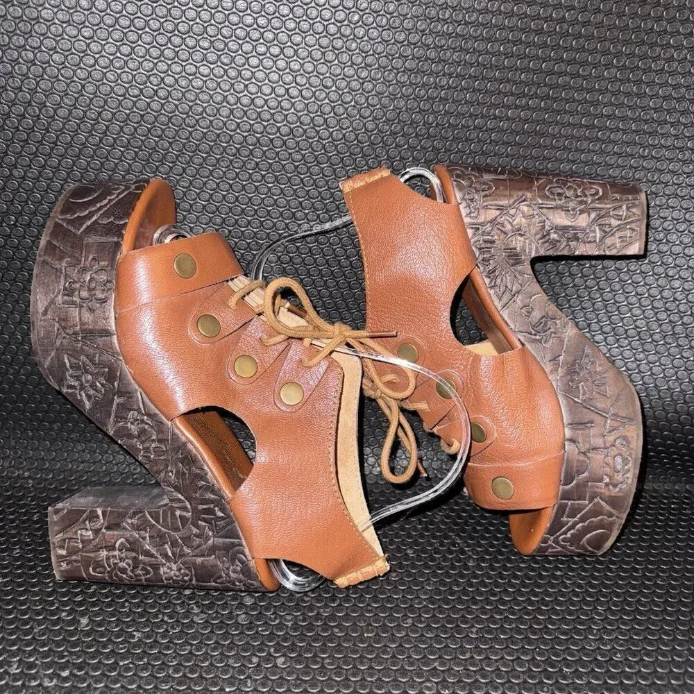 Free People Farrah Brown Leather Platform Clog Sandals Womens Size 37 (6.5)
